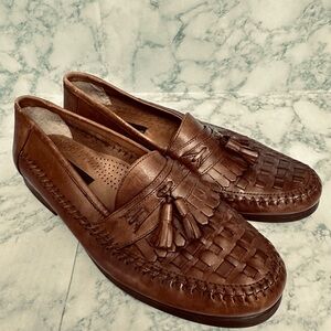 Giorgio Brutini Woven Tassel Loafers in Rich Brown Leather sz 10 D